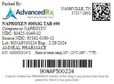 Naproxen 500mg Tab Qty 90 Ndc 80425 0049